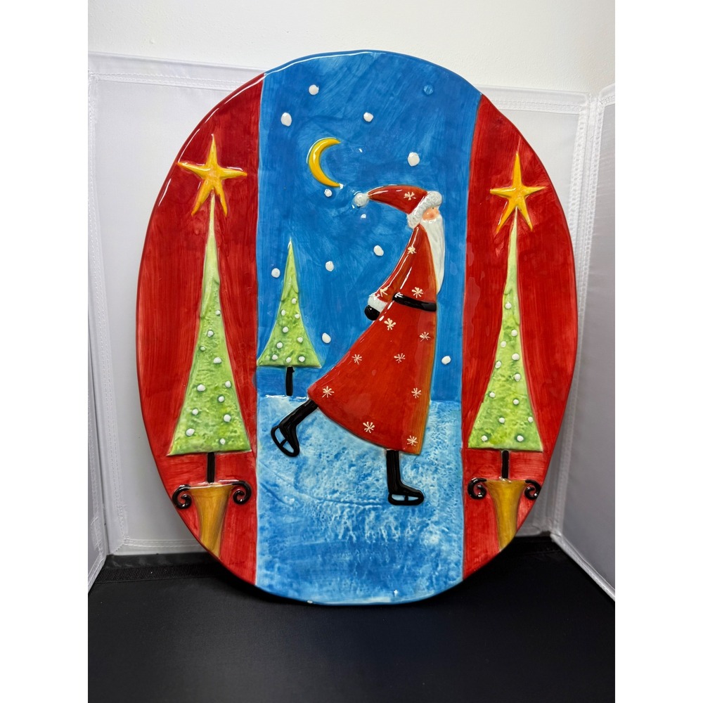 Jan Pashley Santa‎ Christmas Plate Holiday Decor Serving Tray Festive platter